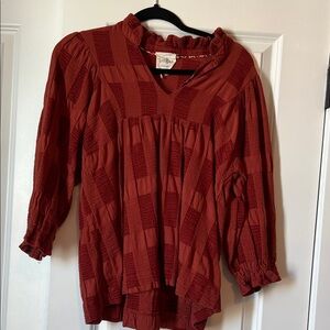 Umgee Textured Brick Red Blouse